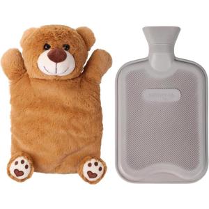 HomeTop Premium Classic Rubber Hot or Cold Water Bottle with Cute Stuffed Bear Cover(Gray)