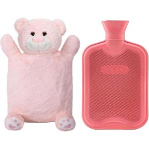 HomeTop Premium Classic Rubber Hot or Cold Water Bottle with Cute Stuffed Bear Cover(Pink)