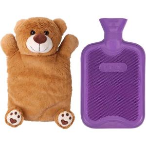 HomeTop Premium Classic Rubber Hot or Cold Water Bottle with Cute Stuffed Bear Cover(Purple)