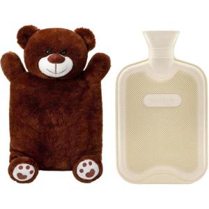 HomeTop Premium Classic Rubber Hot or Cold Water Bottle with Cute Stuffed Bear Cover(Tan)
