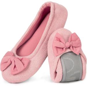 HomeTop Women’s Comfy Cotton Knit Ballerina Slippers Lightweight Terry Cloth Memory Foam House Shoes with Stretchable Heel Design (Large / 9-10 B(M) US, Pink)