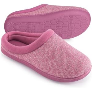 HomeTop Women’s Knit Memory Foam Slippers Warm Soft House Shoes with Anti-slip Sole(Fushcia)