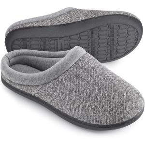HomeTop Women’s Knit Memory Foam Slippers Warm Soft House Shoes with Anti-slip Sole(Grey)