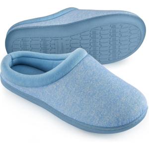 HomeTop Women’s Knit Memory Foam Slippers Warm Soft House Shoes with Anti-slip Sole(Light Blue)