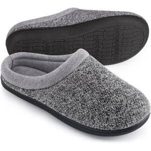 HomeTop Women’s Knit Memory Foam Slippers Warm Soft House Shoes with Anti-slip Sole(Space Black)