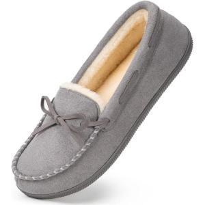 HomeTop Women’s Moccasins House Slippers Memory Foam Indoor Outdoor Ladies Shoes(Dove Gray)