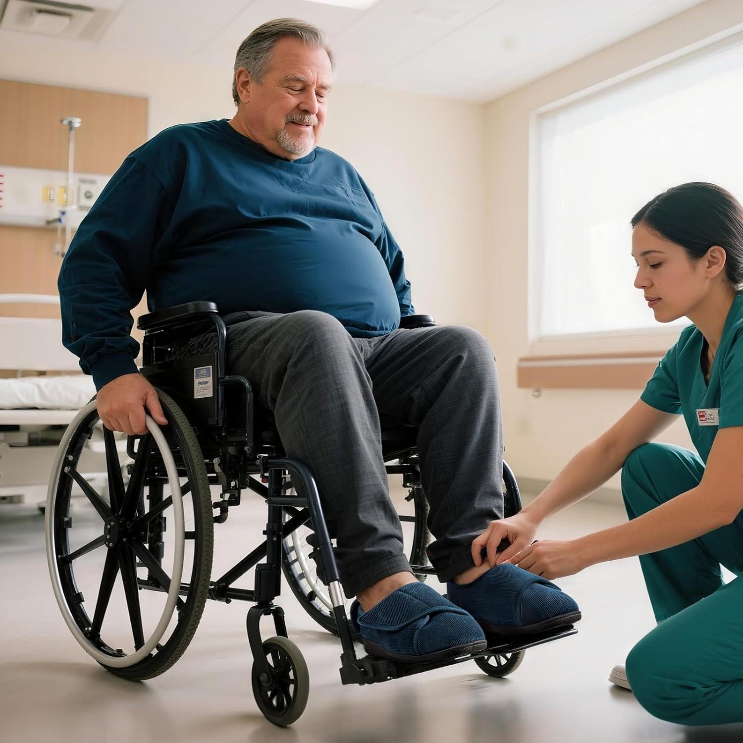 imageHomeTop Mens Corduroy Slippers Comfy Adjustable Hook and Loop Memory Foam Wide Indoor House Shoes for Diabetic Swollen FeetCadet Blue