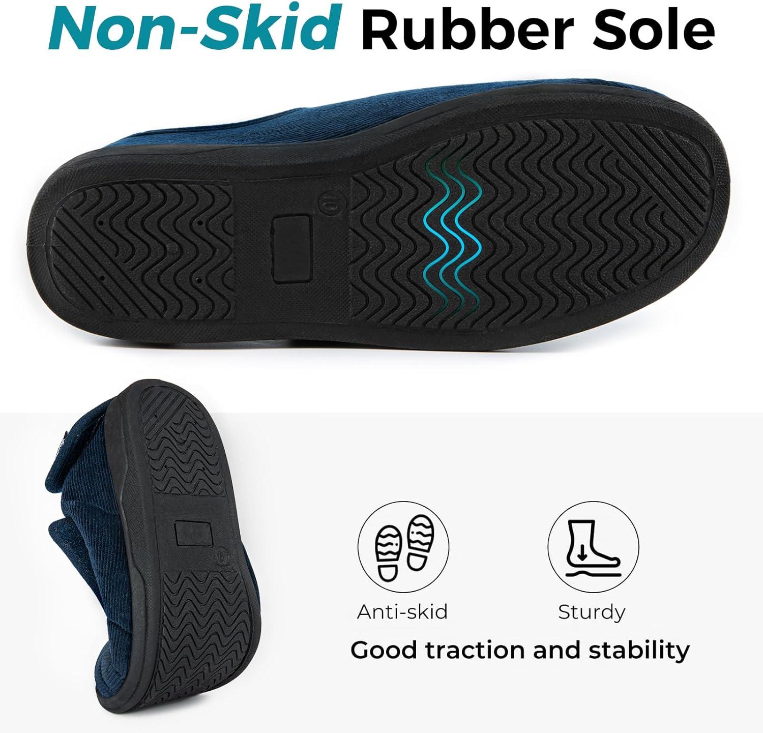imageHomeTop Mens Corduroy Slippers Comfy Adjustable Hook and Loop Memory Foam Wide Indoor House Shoes for Diabetic Swollen FeetCadet Blue