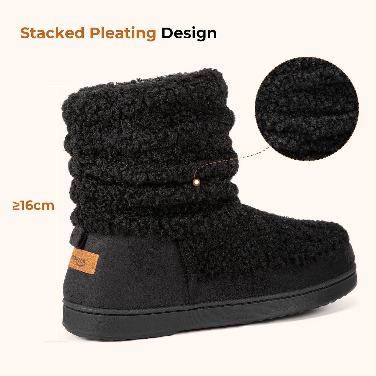 imageHomeTop Womens Bootie Slippers Fuzzy Warm Memory Foam Indoor House Shoes with Nonslip Rubber SolesBlack