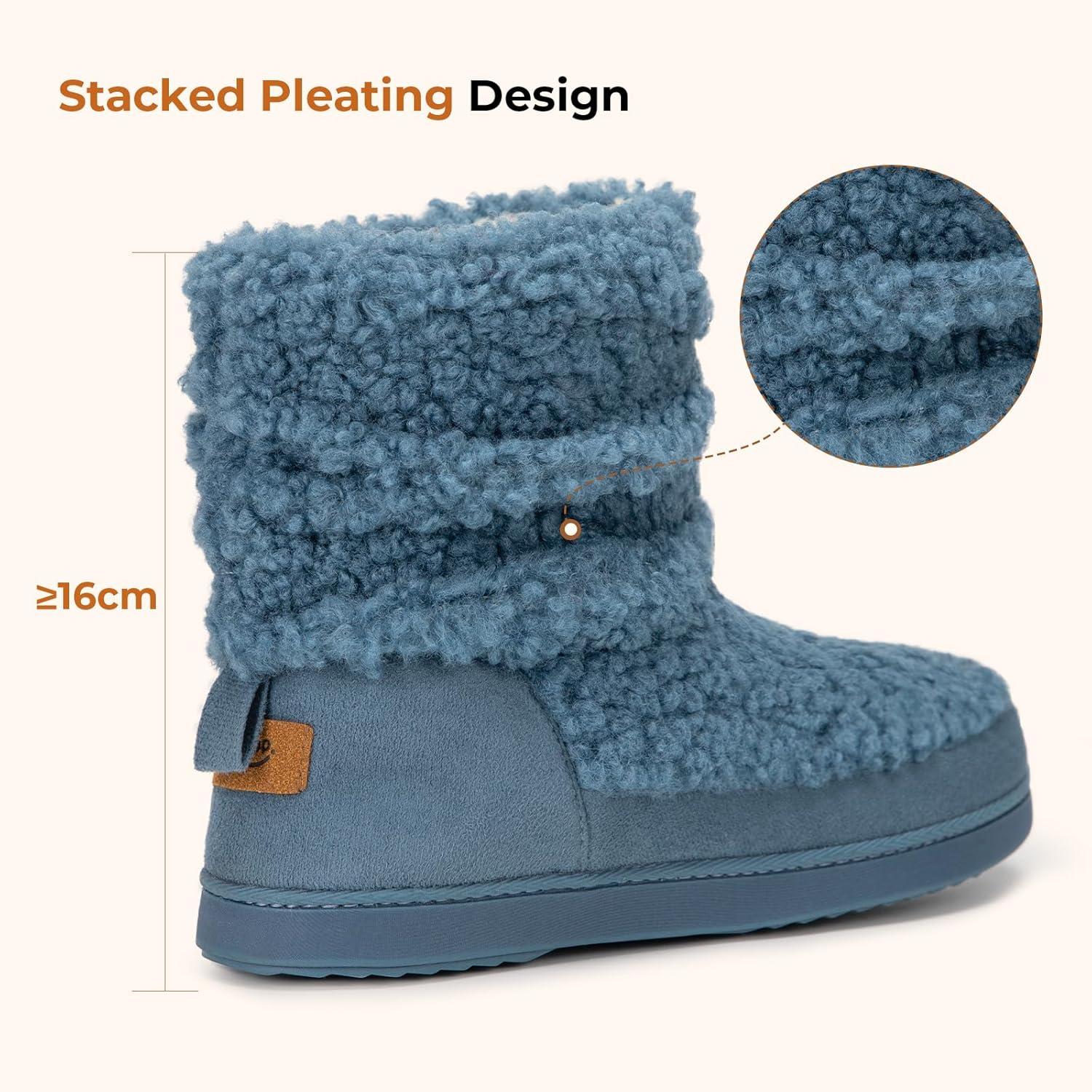 imageHomeTop Womens Bootie Slippers Fuzzy Warm Memory Foam Indoor House Shoes with Nonslip Rubber SolesBlue