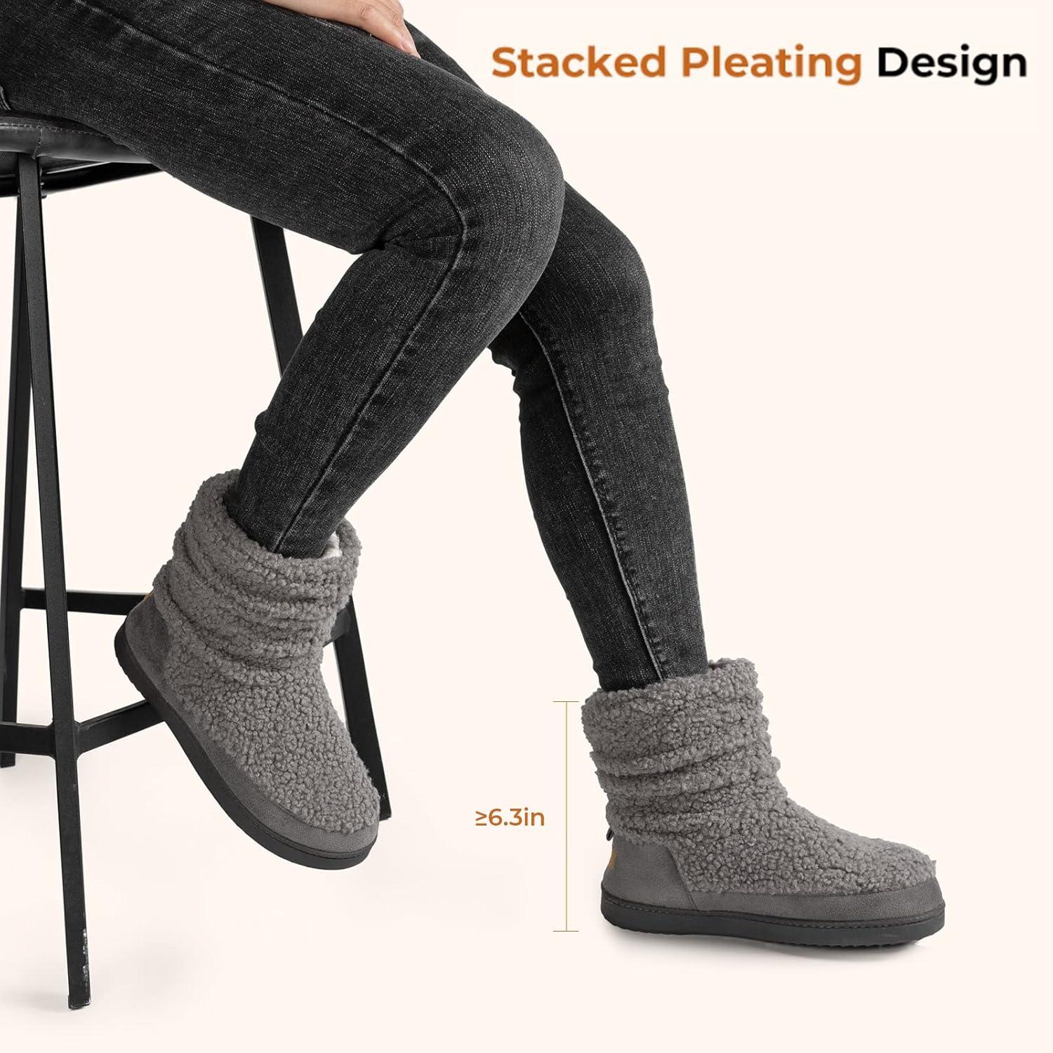 imageHomeTop Womens Bootie Slippers Fuzzy Warm Memory Foam Indoor House Shoes with Nonslip Rubber SolesGrey