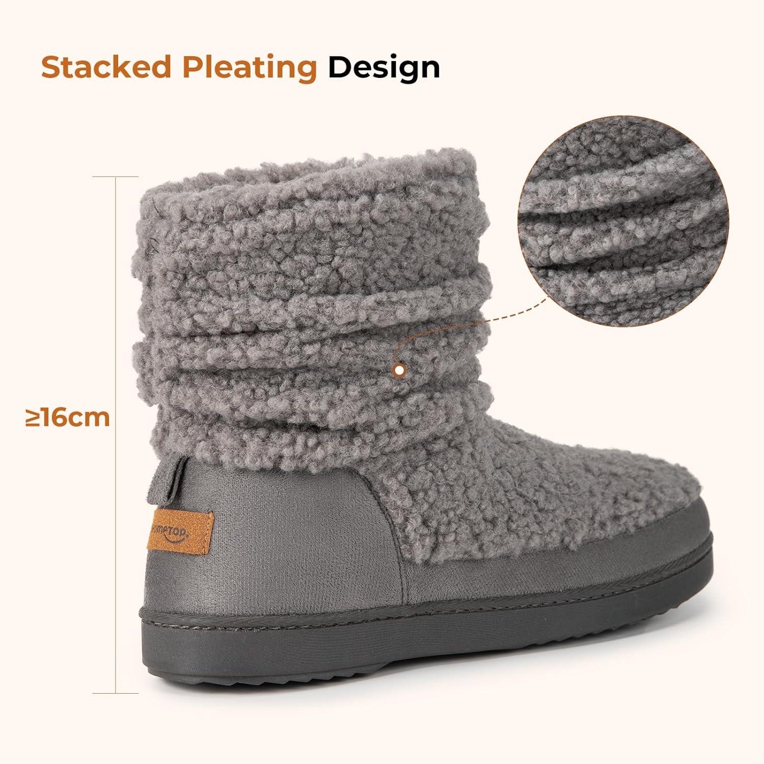 imageHomeTop Womens Bootie Slippers Fuzzy Warm Memory Foam Indoor House Shoes with Nonslip Rubber SolesGrey