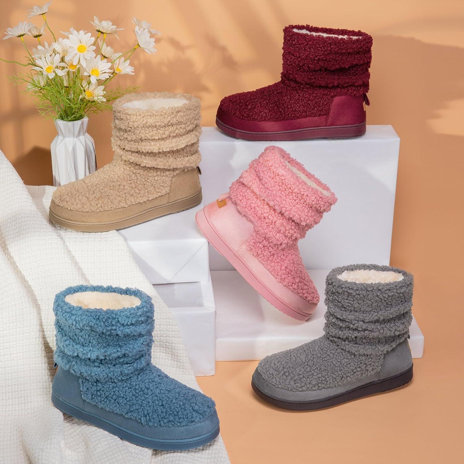 imageHomeTop Womens Bootie Slippers Fuzzy Warm Memory Foam Indoor House Shoes with Nonslip Rubber SolesGrey