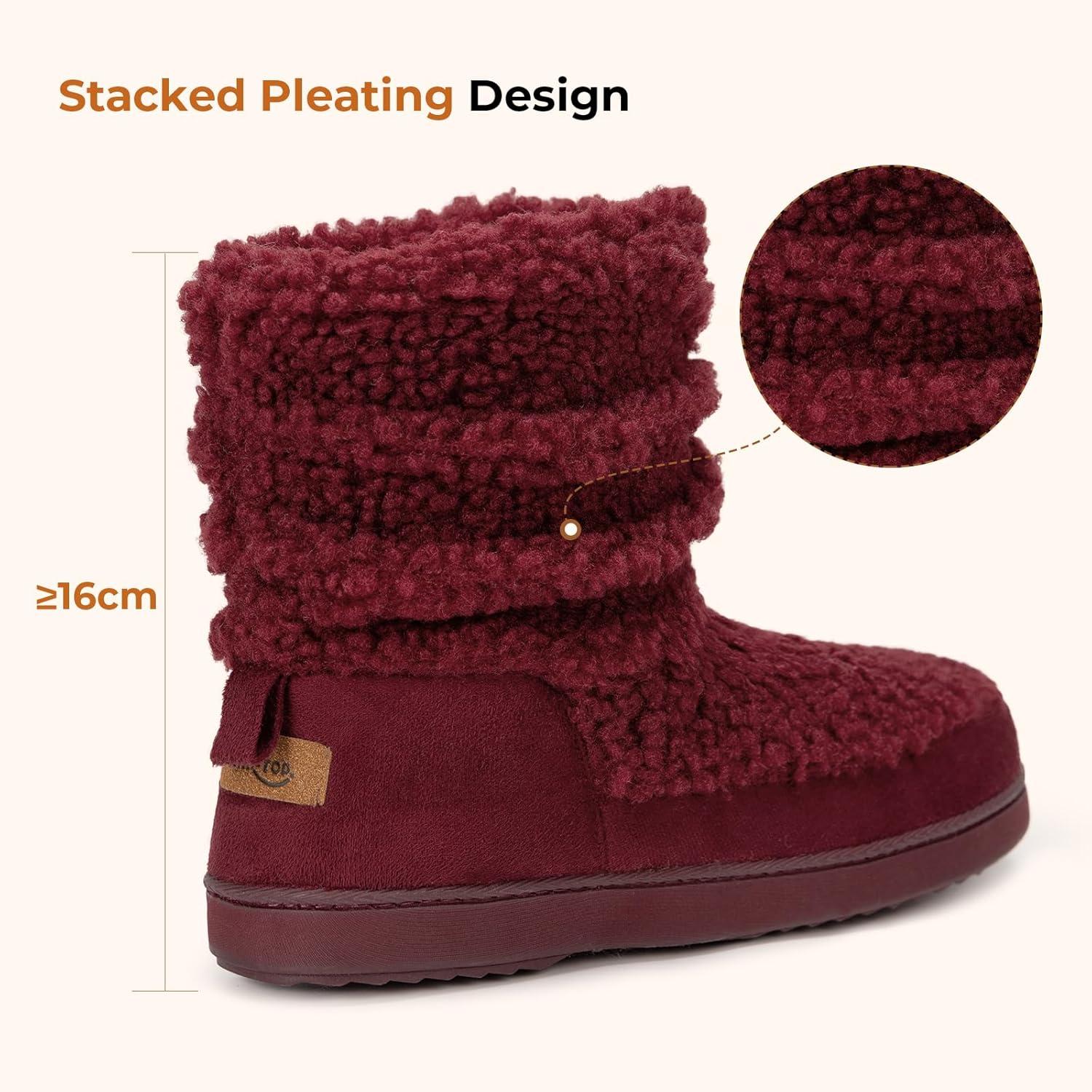 imageHomeTop Womens Bootie Slippers Fuzzy Warm Memory Foam Indoor House Shoes with Nonslip Rubber SolesWine Red