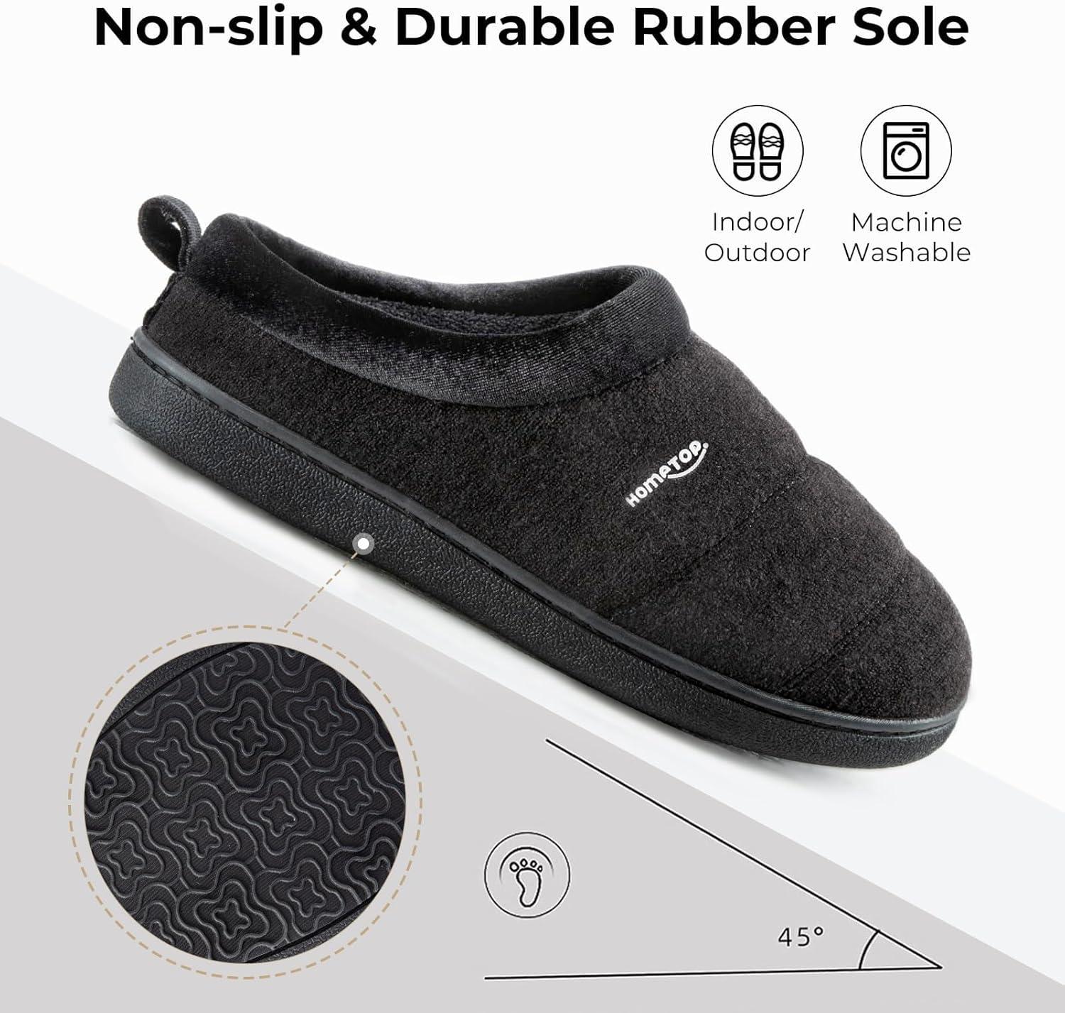 imageHomeTop Womens Comfy Quilted Slipper Soft Cashmere Like Slip on Memory Foam House ShoeDark Black