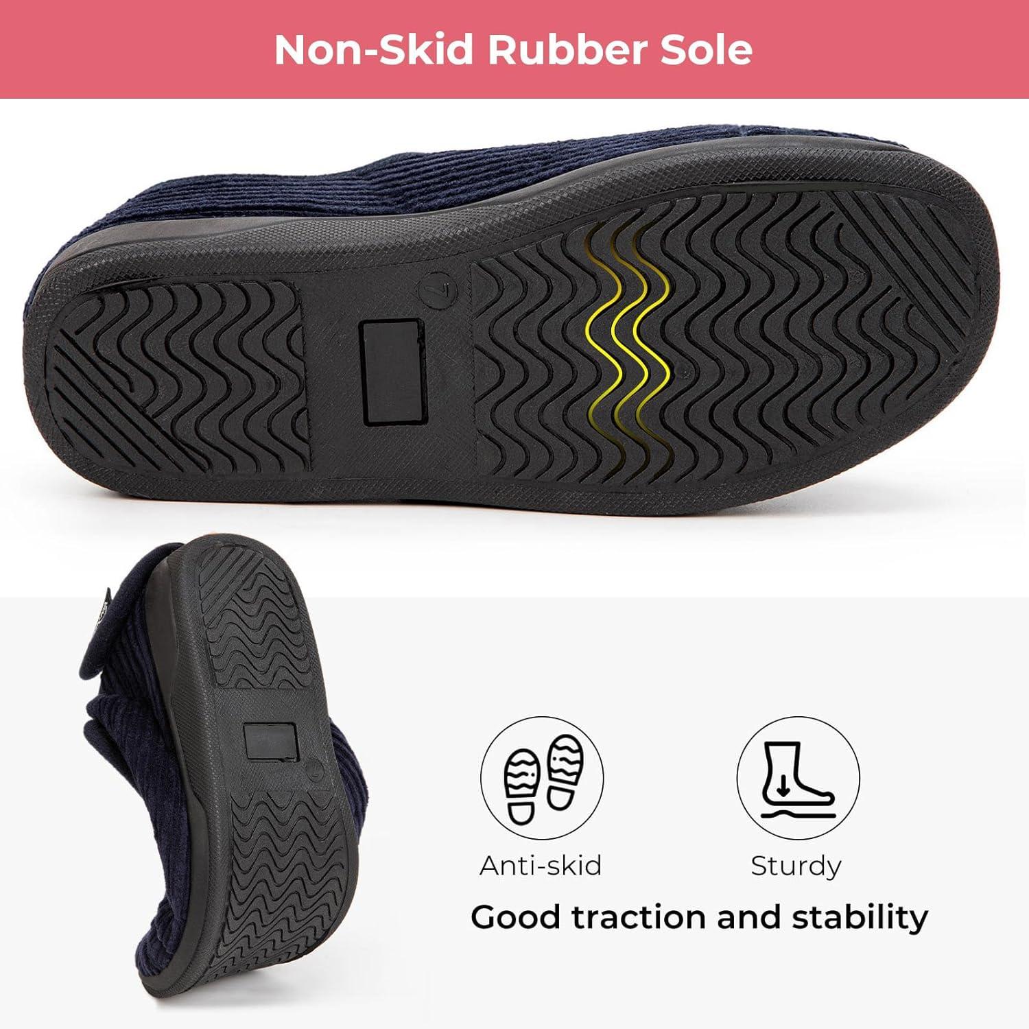 imageHomeTop Womens Corduroy Slippers Comfy Adjustable Hook and Loop Memory Foam Indoor Closedback House Shoes for Diabetic Swollen FeetDark Galaxy Blue