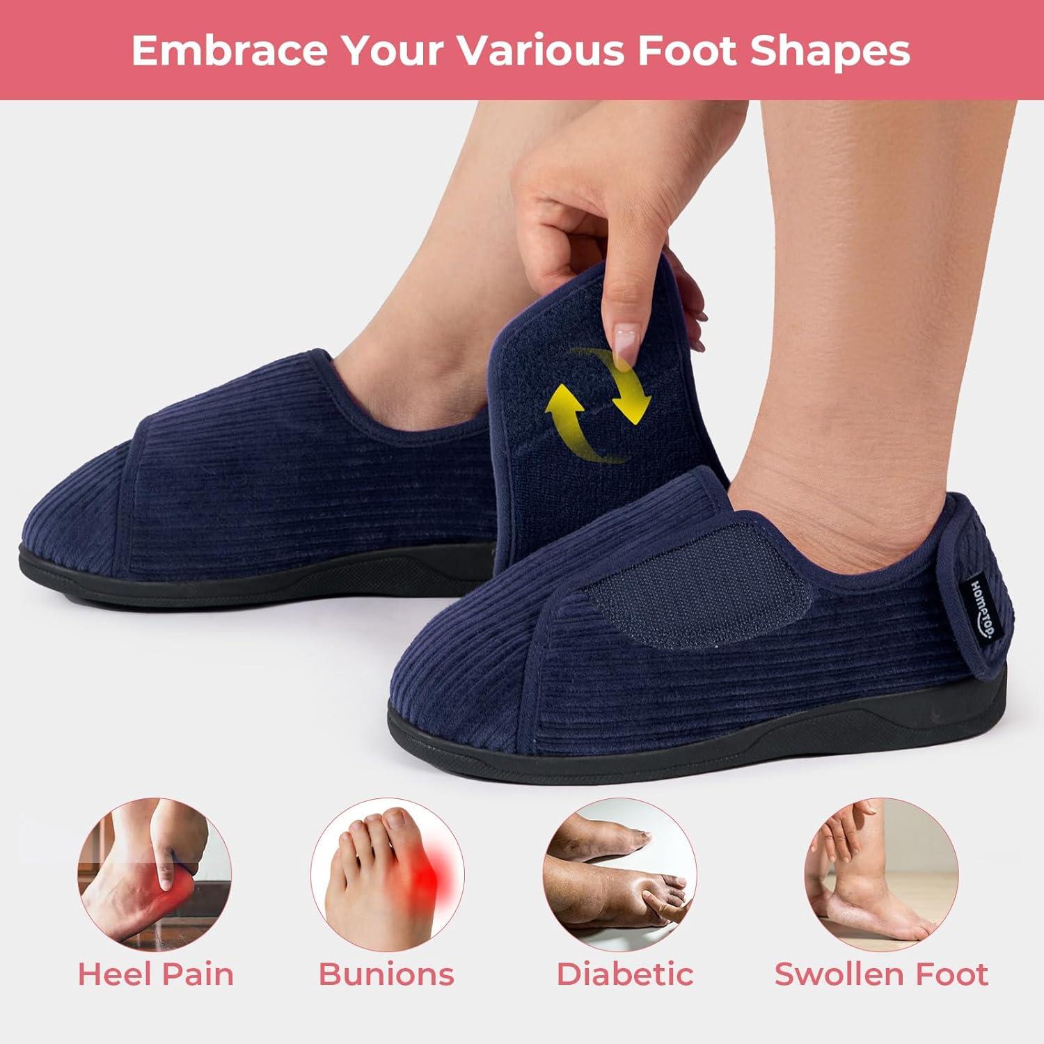 imageHomeTop Womens Corduroy Slippers Comfy Adjustable Hook and Loop Memory Foam Indoor Closedback House Shoes for Diabetic Swollen FeetDark Galaxy Blue