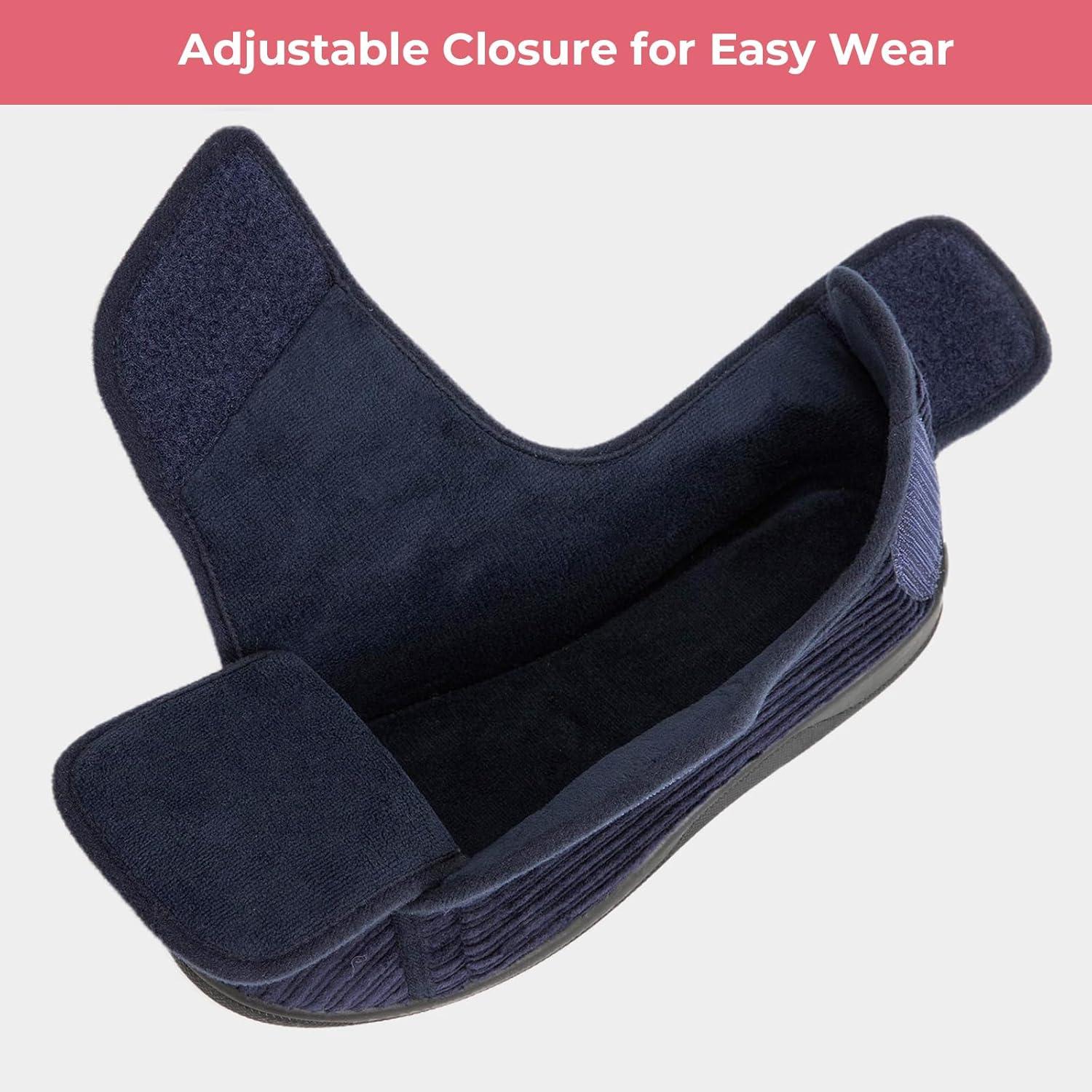 imageHomeTop Womens Corduroy Slippers Comfy Adjustable Hook and Loop Memory Foam Indoor Closedback House Shoes for Diabetic Swollen FeetDark Galaxy Blue