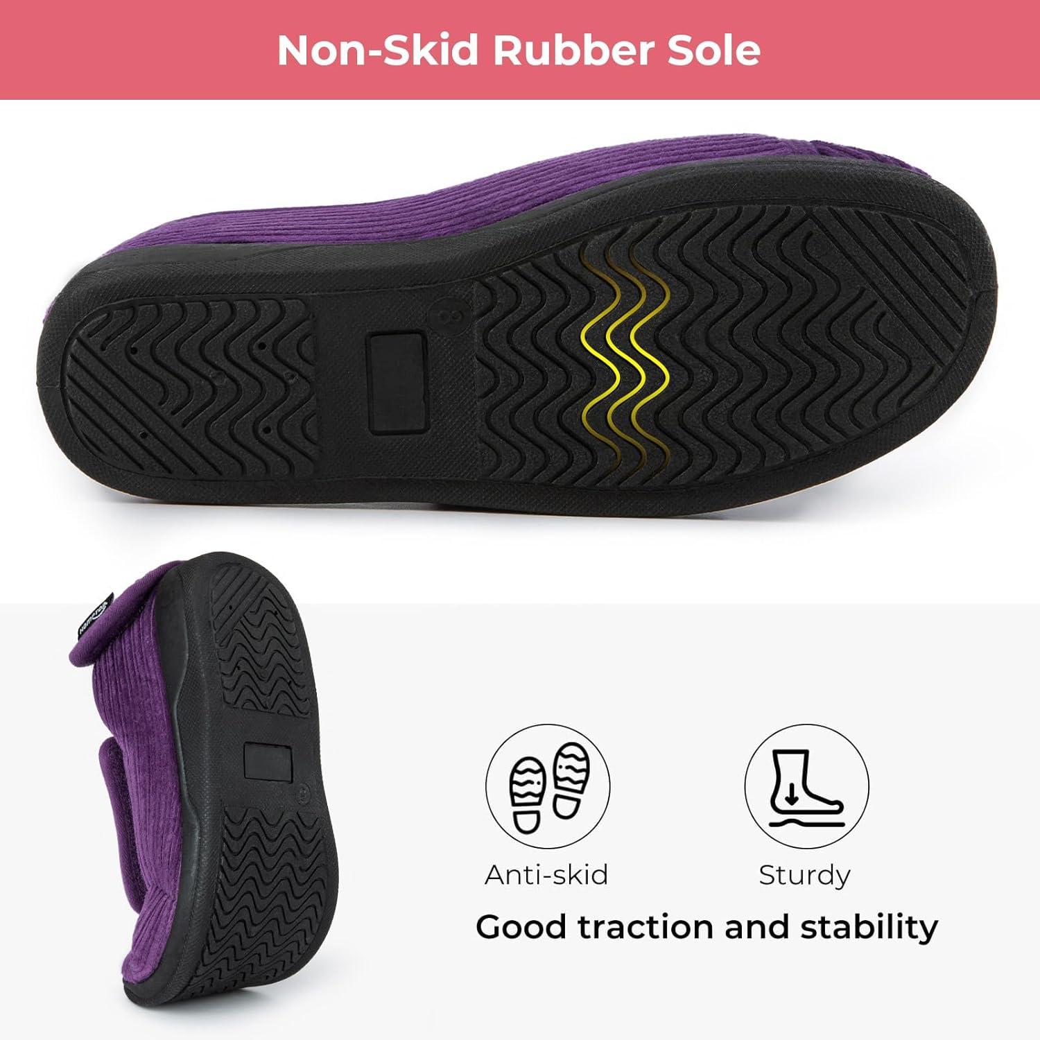 imageHomeTop Womens Corduroy Slippers Comfy Adjustable Hook and Loop Memory Foam Indoor Closedback House Shoes for Diabetic Swollen FeetMauve Purple