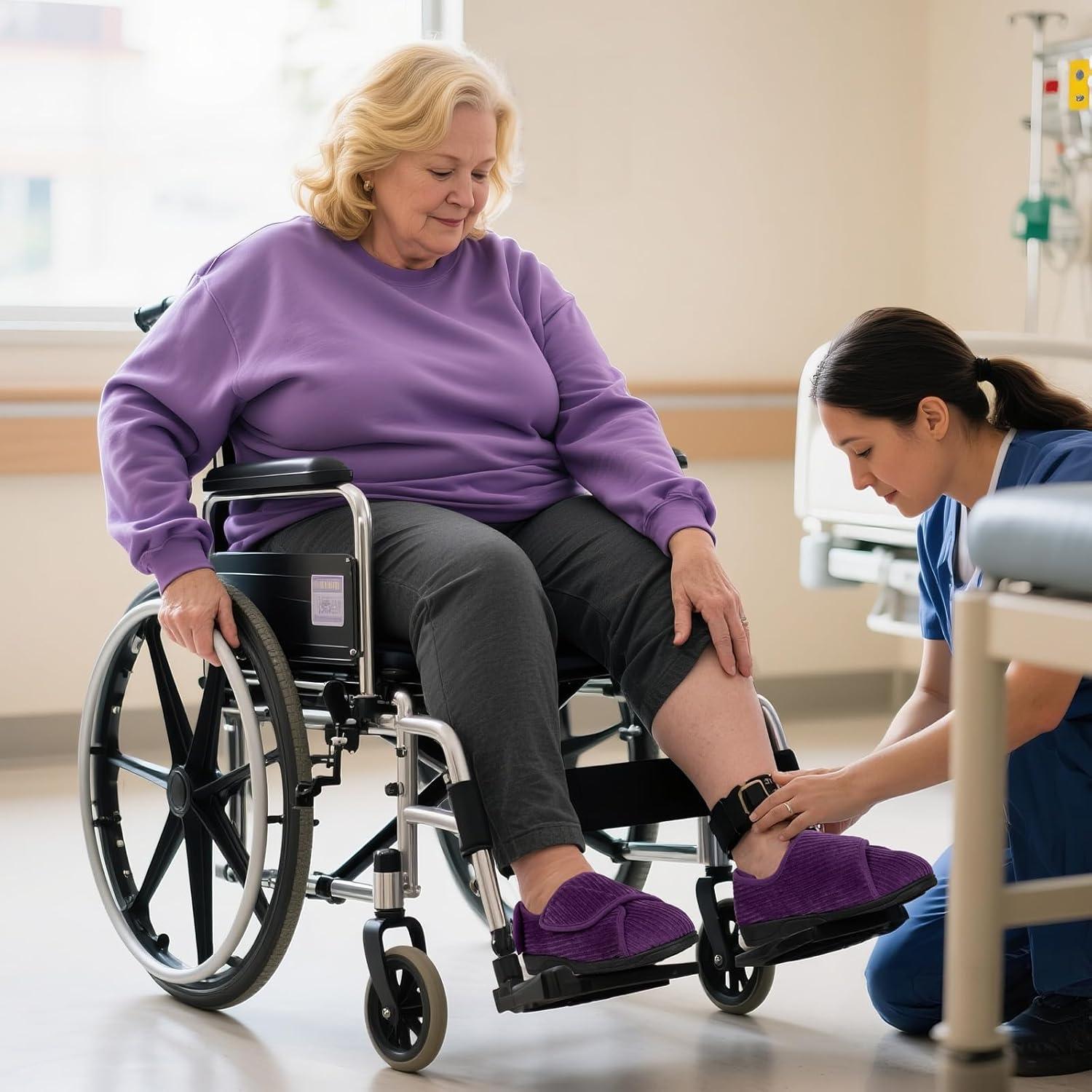 imageHomeTop Womens Corduroy Slippers Comfy Adjustable Hook and Loop Memory Foam Indoor Closedback House Shoes for Diabetic Swollen FeetMauve Purple