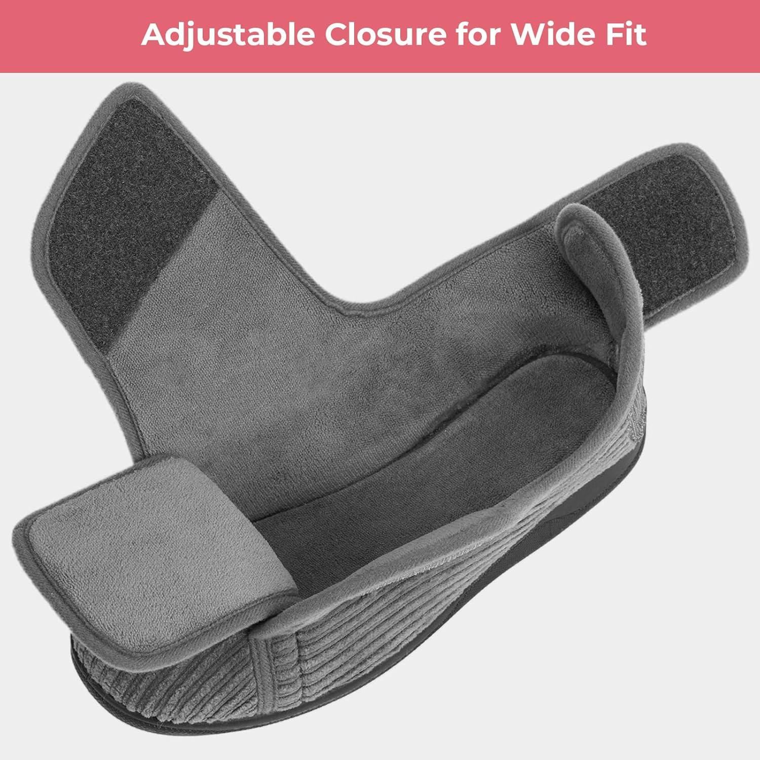 imageHomeTop Womens Corduroy Slippers Comfy Adjustable Hook and Loop Memory Foam Indoor Closedback House Shoes for Diabetic Swollen FeetUltimate Gray