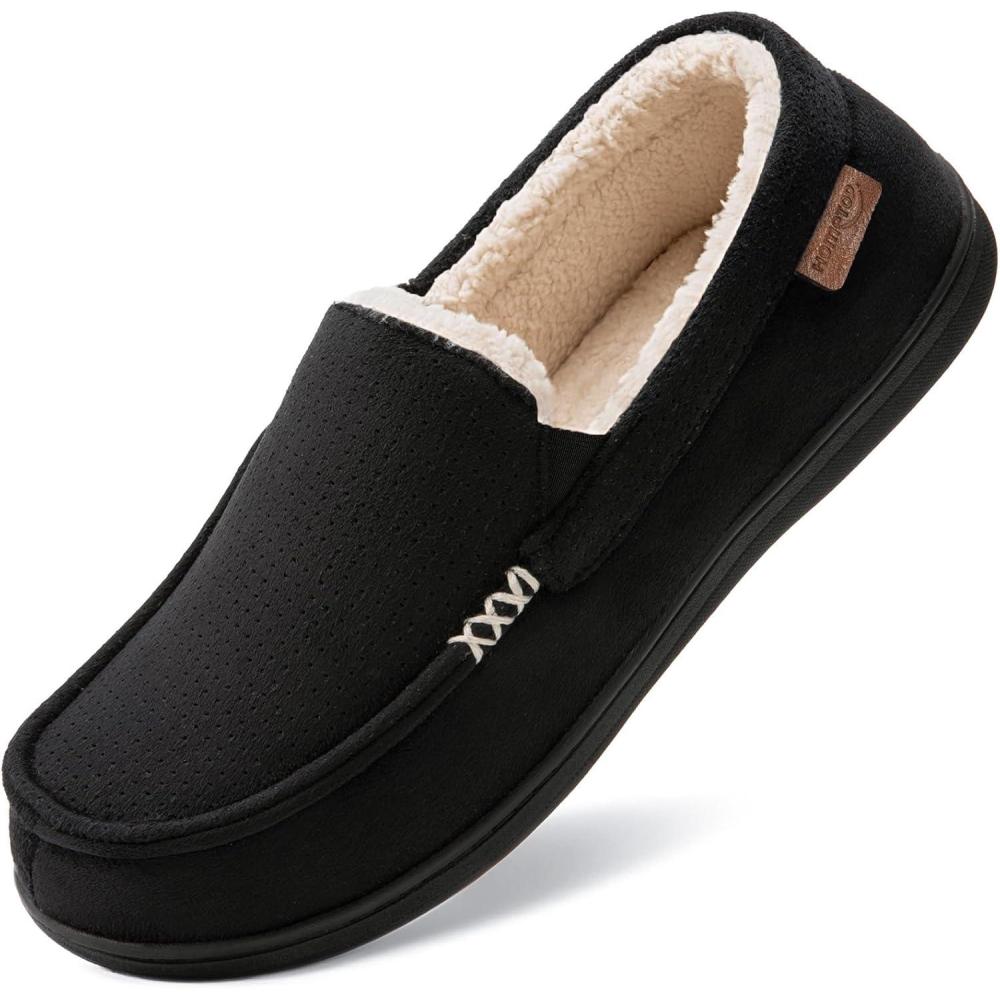 imageHomeTop Mens Classic Moccasin Slippers Comfy Memory Foam Indoor House ShoesSpace Black
