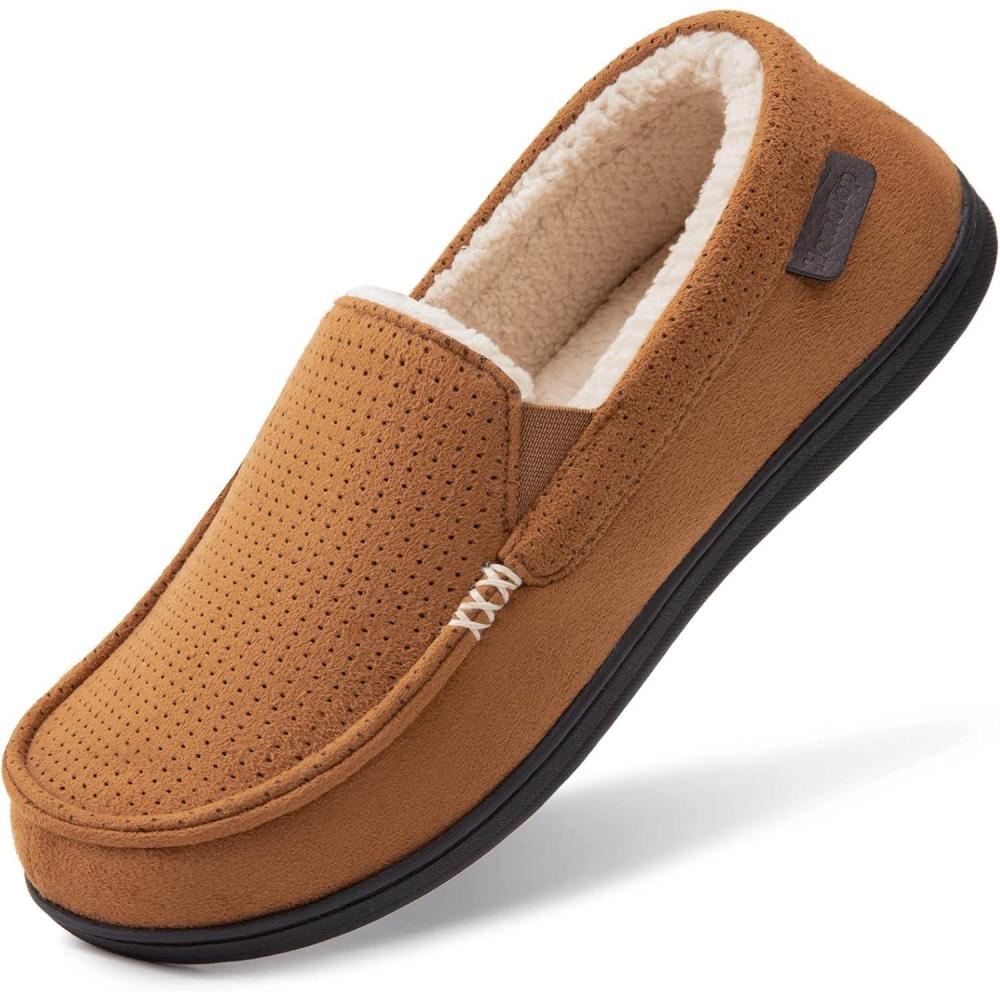 imageHomeTop Mens Classic Moccasin Slippers Comfy Memory Foam Indoor House ShoesTan