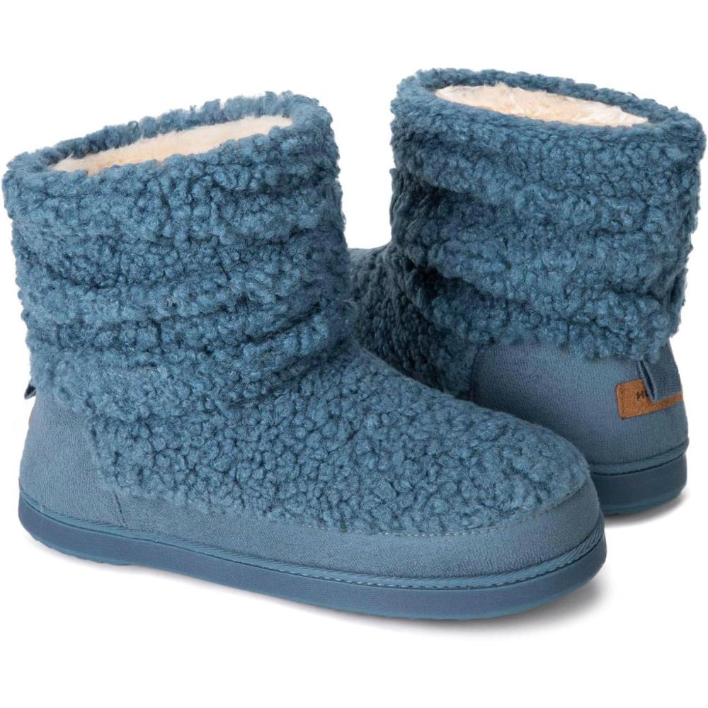 imageHomeTop Womens Bootie Slippers Fuzzy Warm Memory Foam Indoor House Shoes with Nonslip Rubber SolesBlue