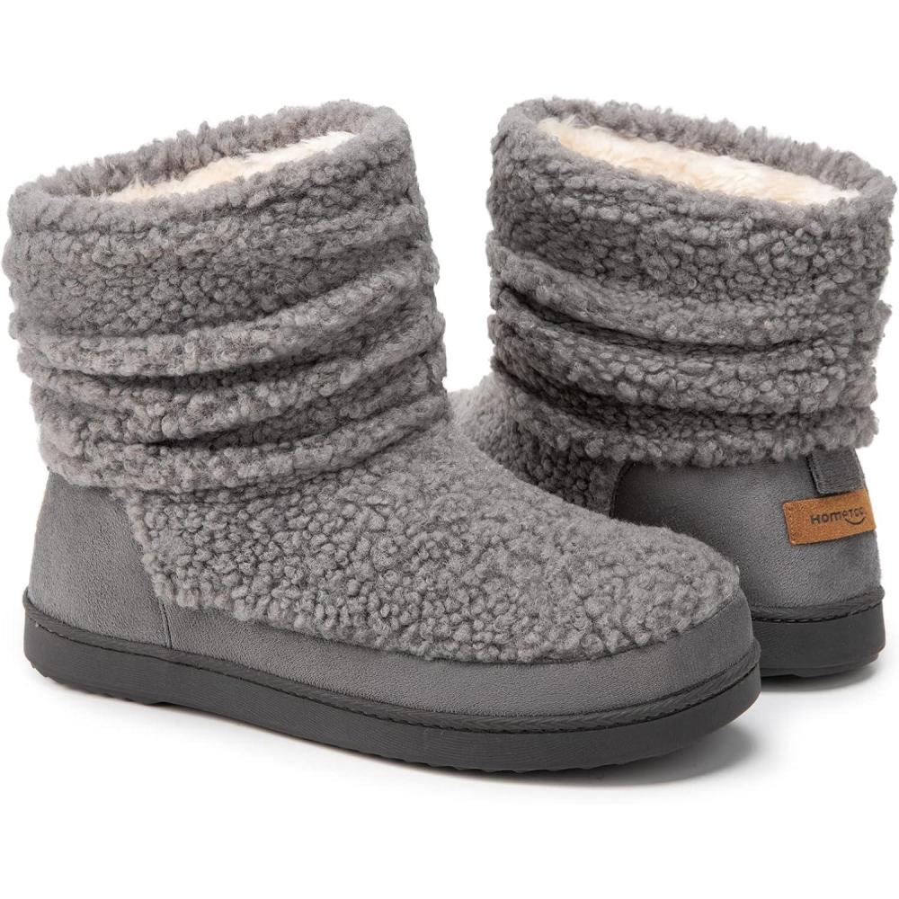 imageHomeTop Womens Bootie Slippers Fuzzy Warm Memory Foam Indoor House Shoes with Nonslip Rubber SolesGrey