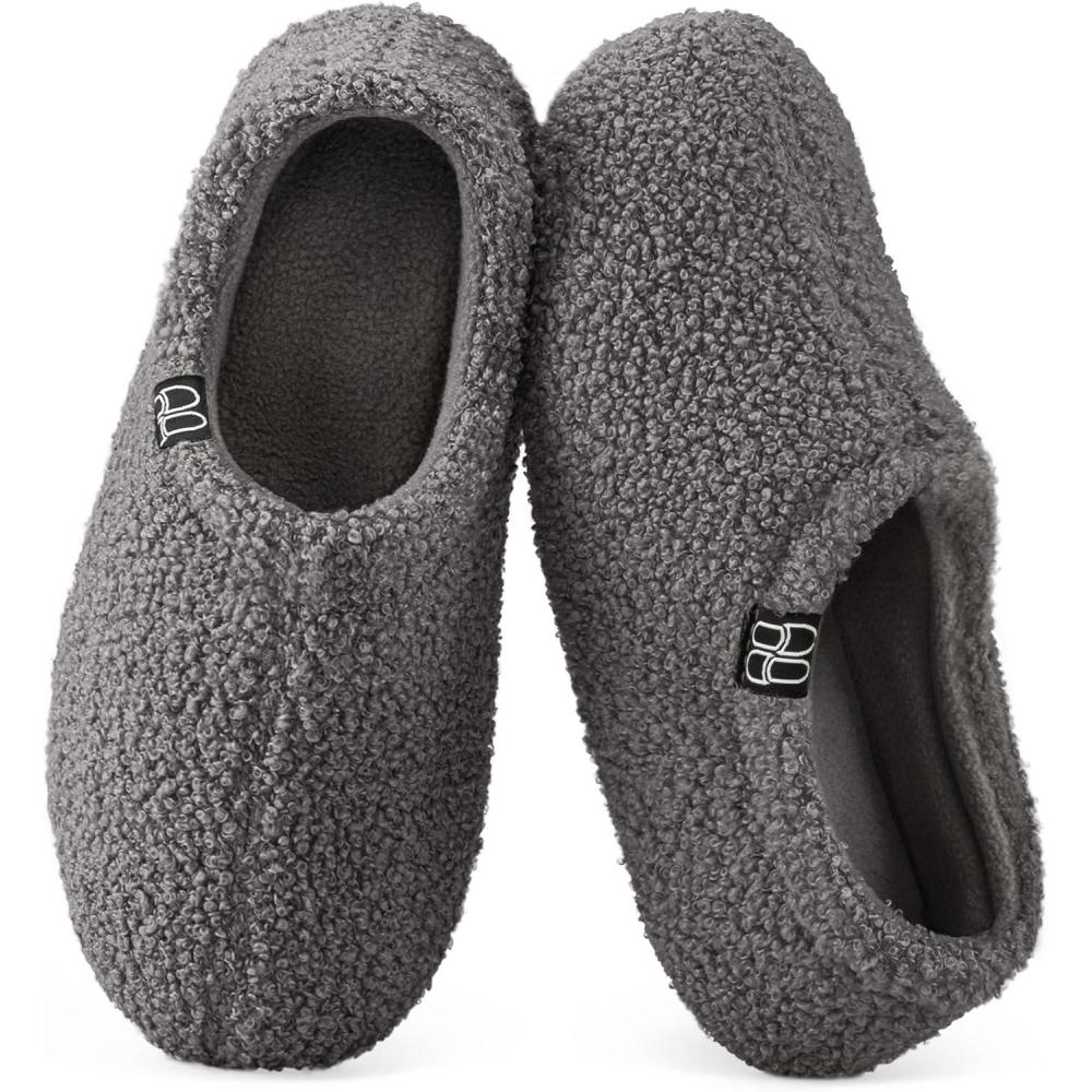 imageHomeTop Womens Fuzzy Curly Fur Memory Foam Loafer Slippers with Polar Fleece LiningDark Grey