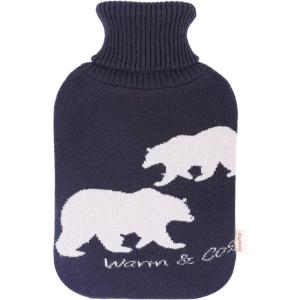 HomeTop Large 2 Liter Soft Knit Elegant Polar Bear Hot Water Bottle Cover – ONLY Cover(Navy Blue)