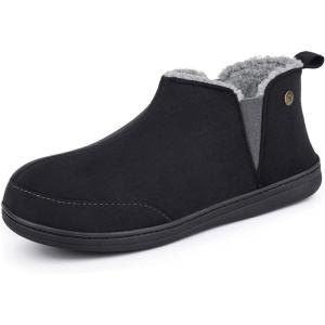 HomeTop Men’s Bootie Slippers Comfy Warm Soft Non-slip Indoor Memory Foam House Shoes with Elastic Gores(Black)