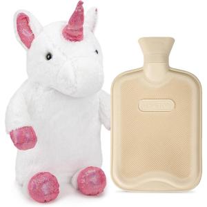 HomeTop Premium Classic Rubber Hot Water Bottle with Cute Unicorn Cover (2L, White)