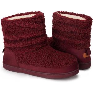 HomeTop Women’s Bootie Slippers Fuzzy Warm Memory Foam Indoor House Shoes with Non-slip Rubber Soles(Wine Red)