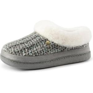HomeTop Women’s Bootie Slippers Warm Soft Memory Foam Non-slip Indoor House Shoes with Fuzzy Collar(Cool Gray)