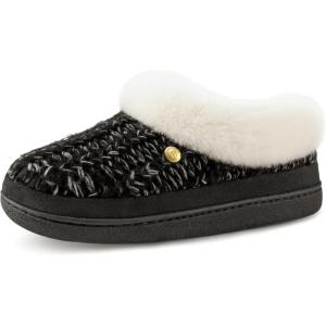 HomeTop Women’s Bootie Slippers Warm Soft Memory Foam Non-slip Indoor House Shoes with Fuzzy Collar(Dark Black)