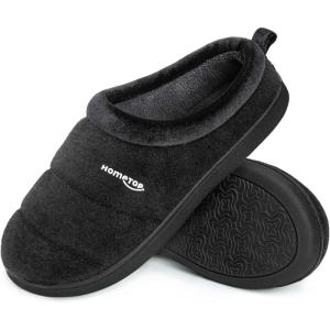 HomeTop Women’s Comfy Quilted Slipper Soft Cashmere Like Slip on Memory Foam House Shoe(Dark Black)