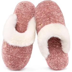HomeTop Women’s Cute Fuzzy Memory Foam Scuff Slippers Comfy Bedroom Lightweight Indoor House Shoes with Luxury Fluffy Collar(Blush Pink)