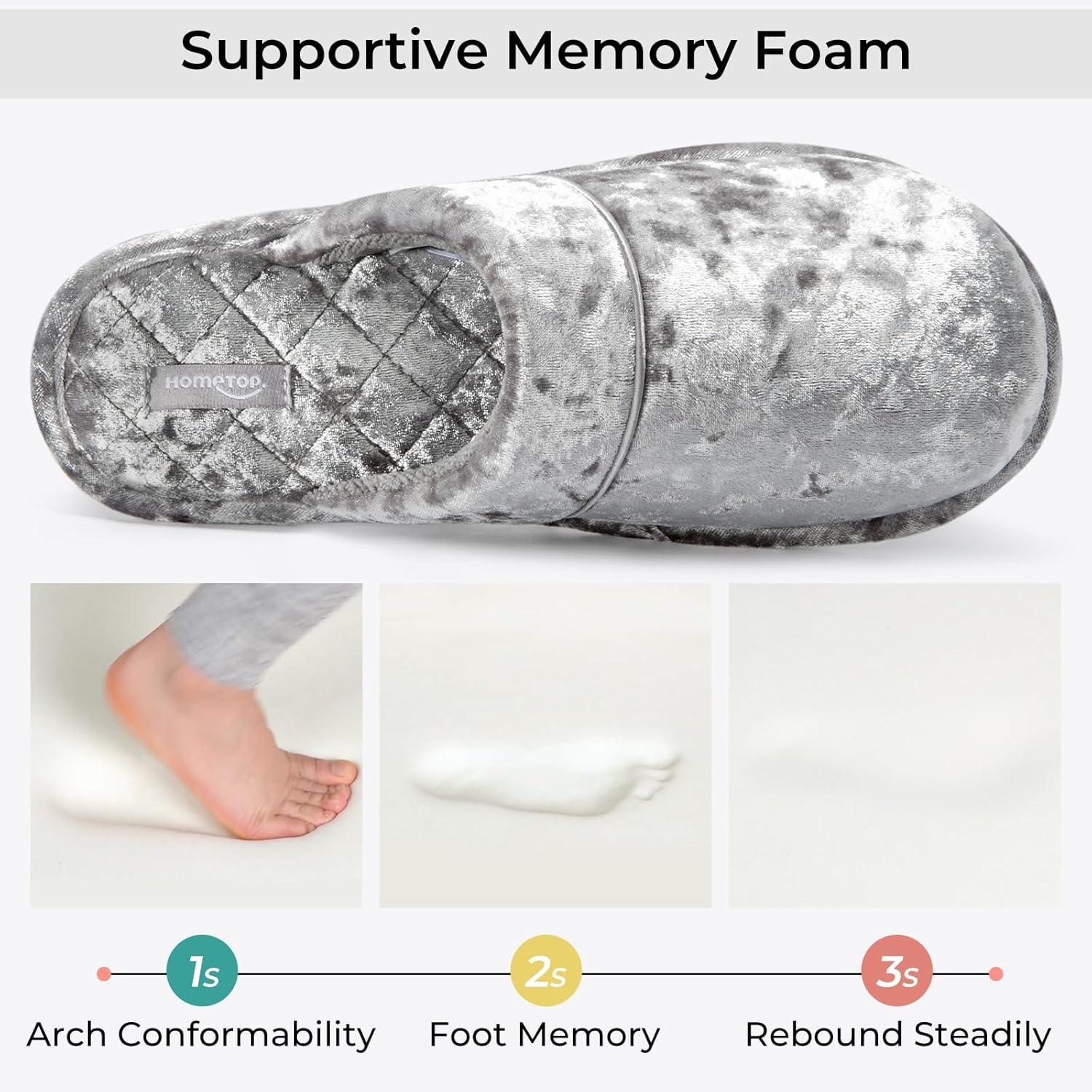 imageHomeTop Womens Luxury Diamond Velvet Memory Foam Scuff Slipper with Lightweight Rubber Sole