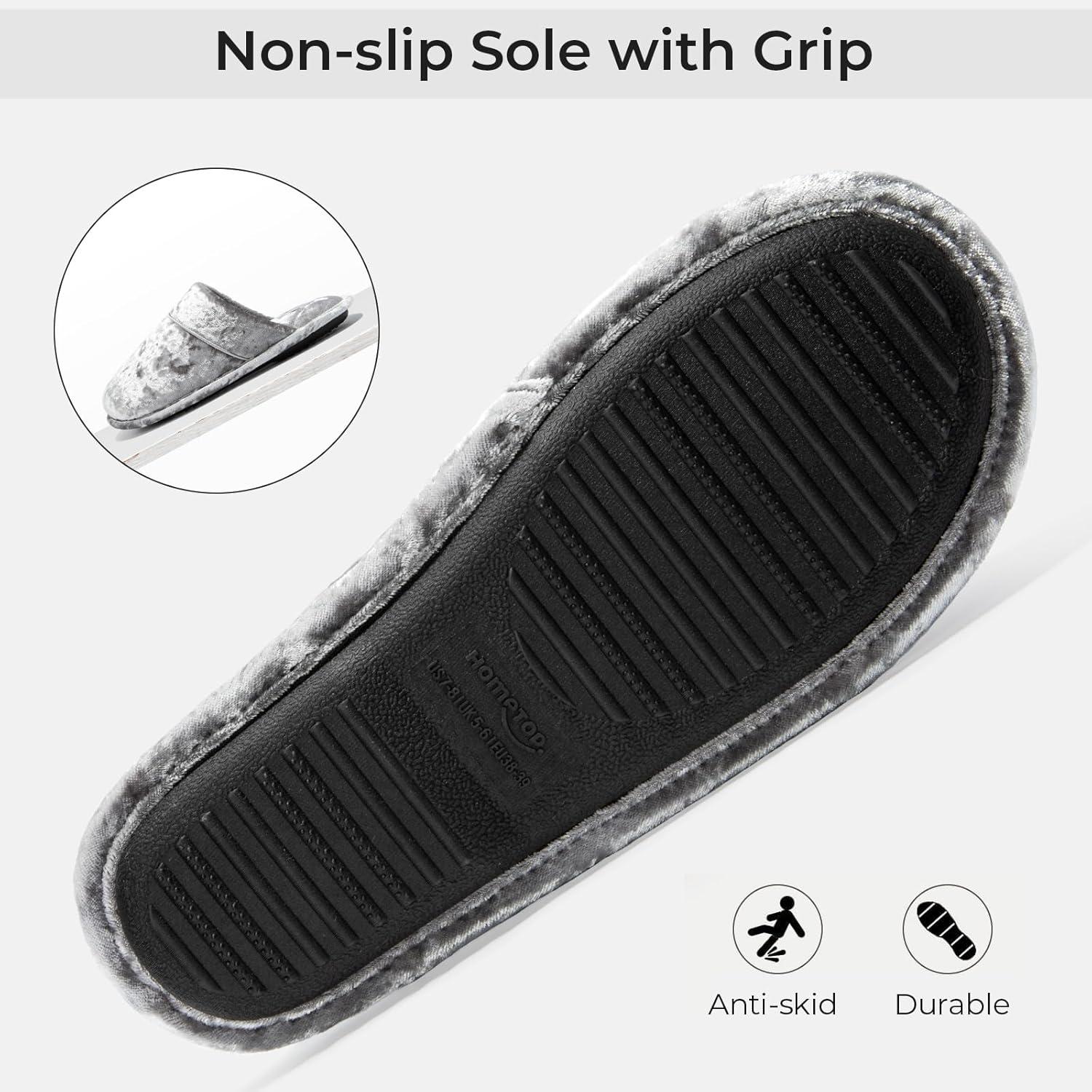 imageHomeTop Womens Luxury Diamond Velvet Memory Foam Scuff Slipper with Lightweight Rubber Sole