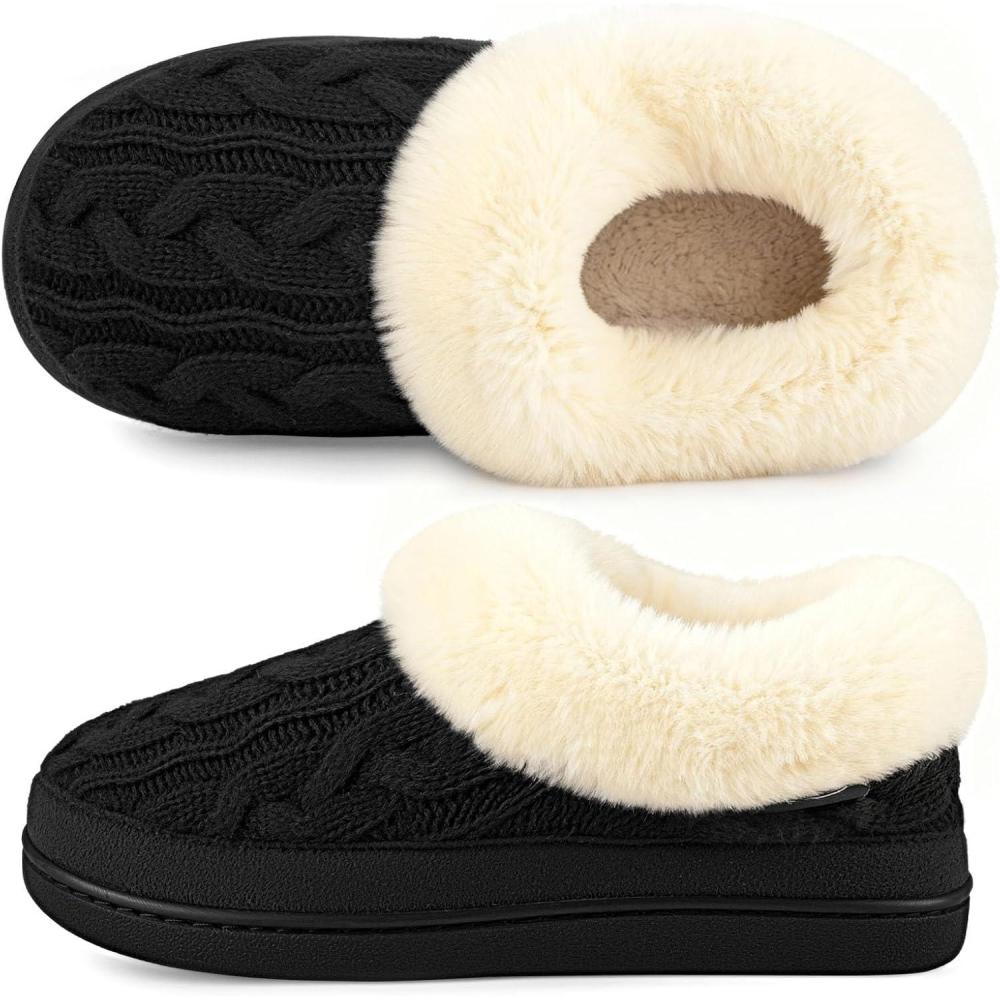 imageHomeTop Womens Bootie Slippers Warm Soft Memory Foam Nonslip Indoor House Shoes with Fuzzy CollarBlack