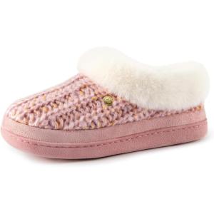 HomeTop Women’s Bootie Slippers Warm Soft Memory Foam Non-slip Indoor House Shoes with Fuzzy Collar(Gentle Pink)