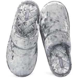 HomeTop Women’s Luxury Diamond Velvet Memory Foam Scuff Slipper with Lightweight Rubber Sole